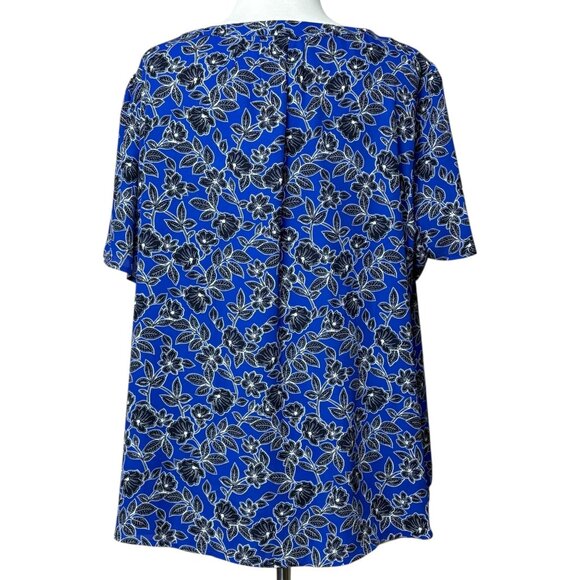 Liz Claiborne Blouse Short Sleeve Blue Floral Size XXL Plus Size - Picture 6 of 8